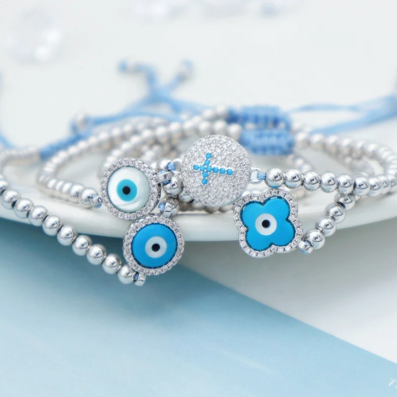 

GOOD QUALITY 2021 new women jewelry rhodium evils eye charm beaded bracelet turkish evils eye