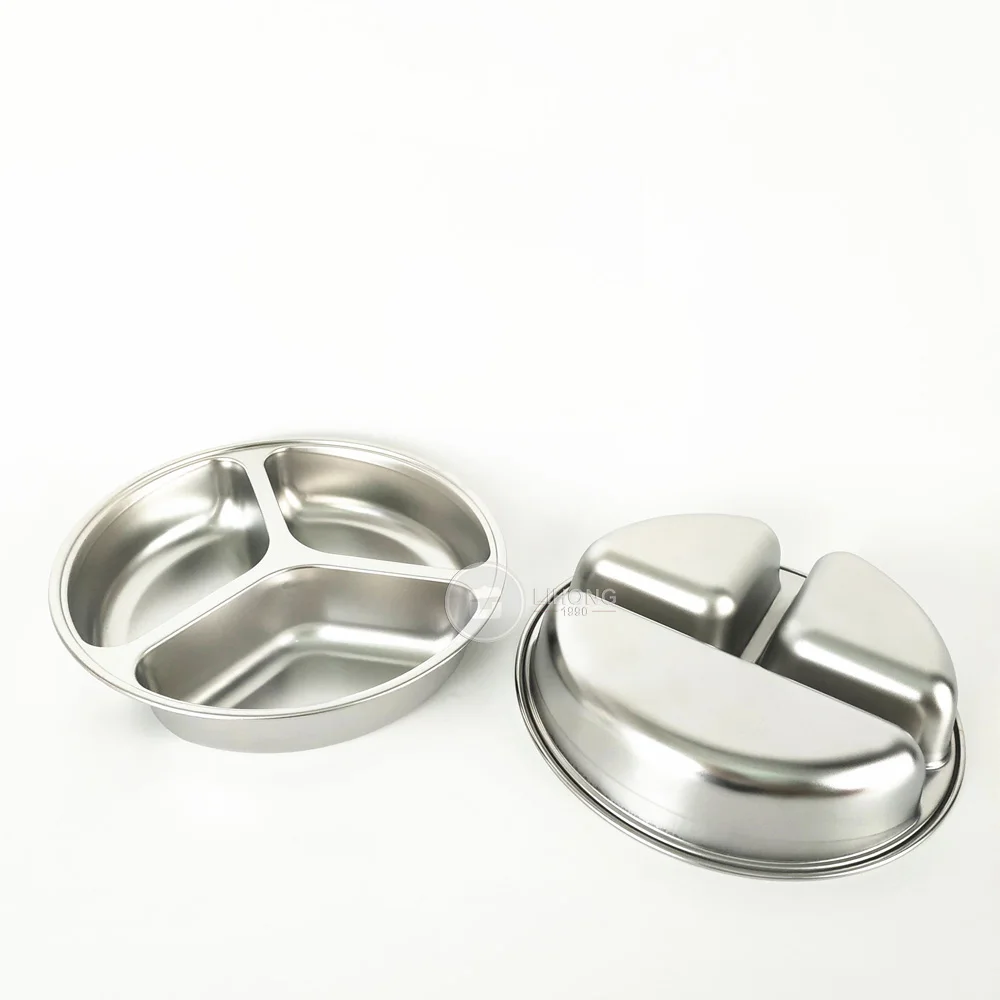 304 不锈钢餐盘三节食品食堂托盘圆形分板为孩子学步