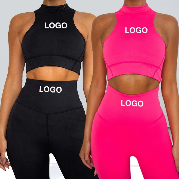 

Custom Fitness Yoga Sport Two Piece Active Wear Yoga Set Breathable Fluorescence Color Sexy Leggings Suits Seamless Yoga Sets