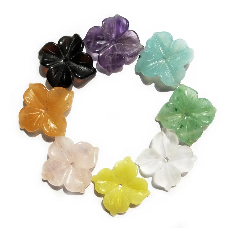 

Wholesale Natural Loose Gemstone Carved Flower Beads Factory Crystal Quartz Carving Flowers Engrave Jewelry for Designer, Multi color
