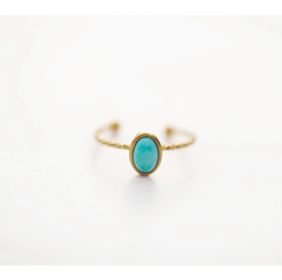 

20101420 Stainless steel ring oval blue turquoise adjustable ring stainless steel ring for lovers, Gold