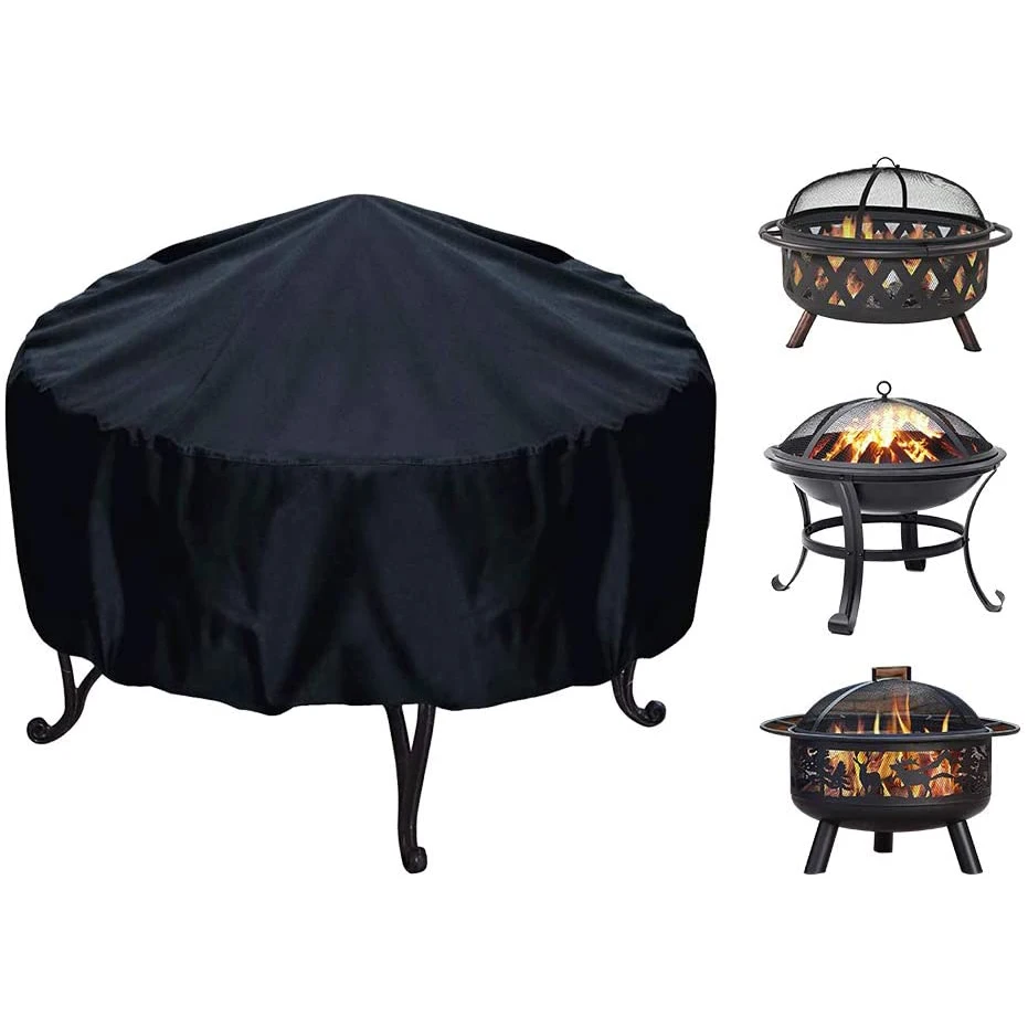 

Foldable Portable Polyester Heavy Duty Round Customized Patio Fire Pit Cover, Black