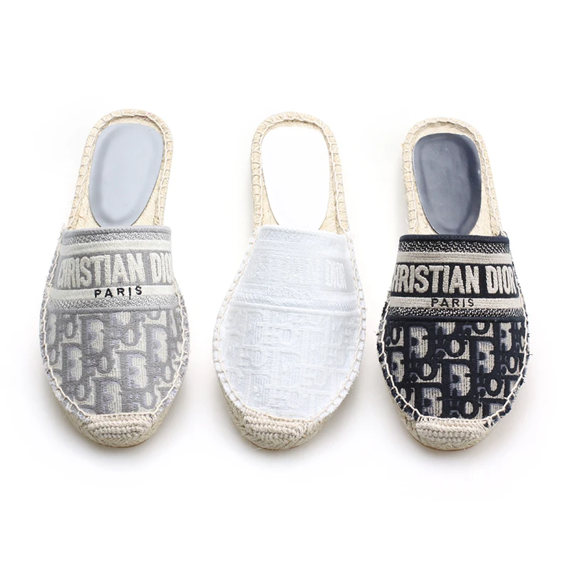 

2020 the most fashion women woven knit material basic jute comfortable insole luxury espadrilles flat slipper shoes, Blue/white/grey