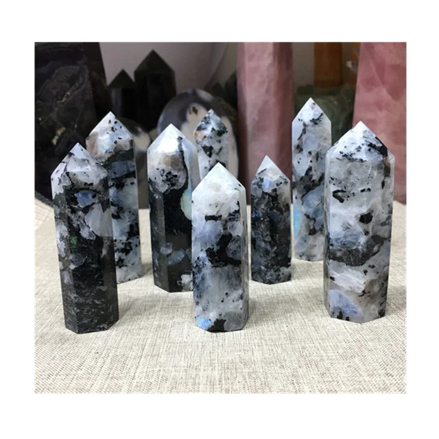 

Wholesale price Metaphysical Natural Crystals healing stones Rainbow Moonstone Tower Point For sale