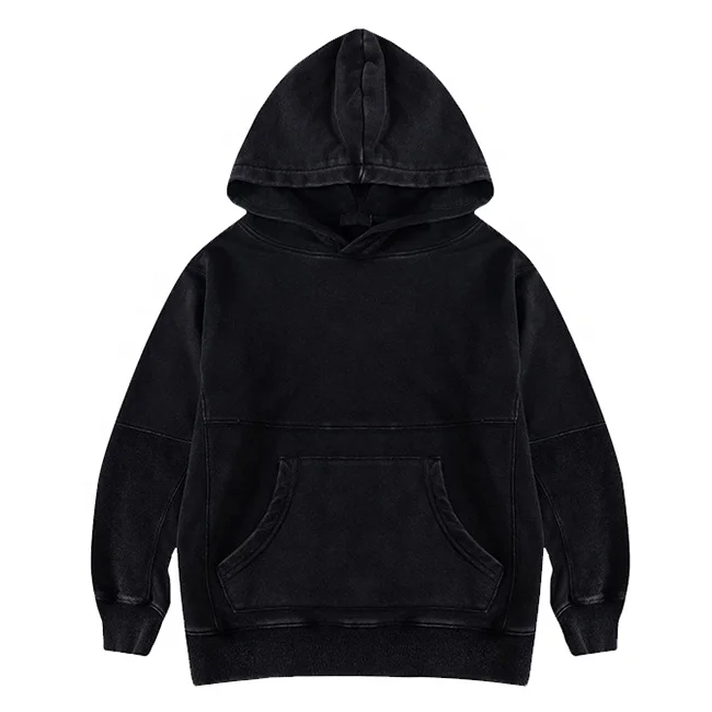 

2021 High quality embroidered cheap hoodie custom kids washed old black hoodies, Customized color