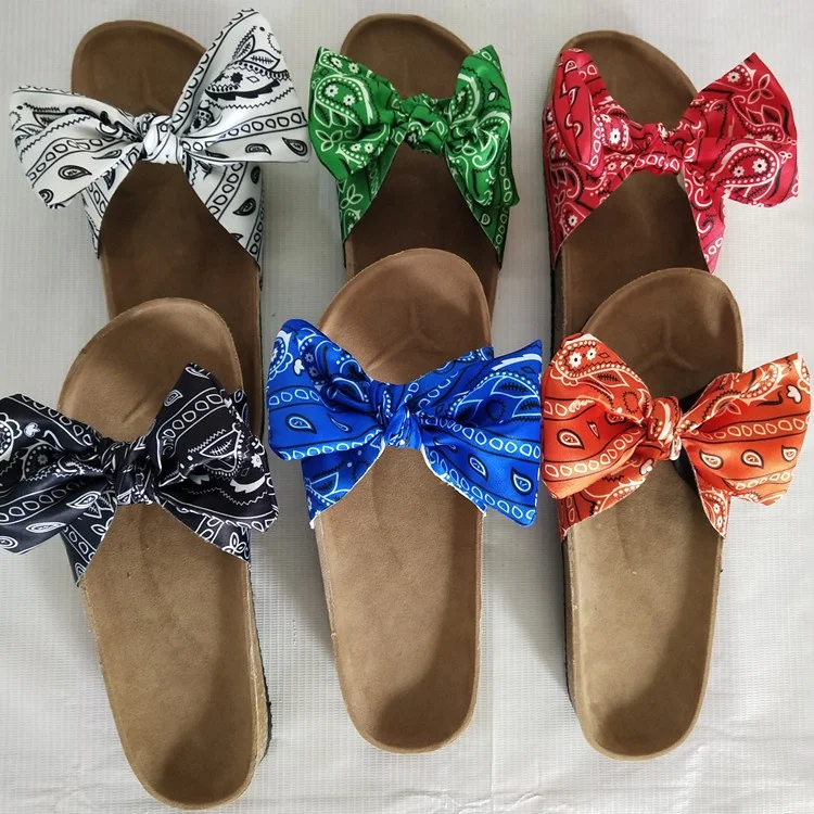 

Colorful Flat With Slip-On Flip Flop Beach Shoes Women Big Bowties Slippers, Black white red green orange blue