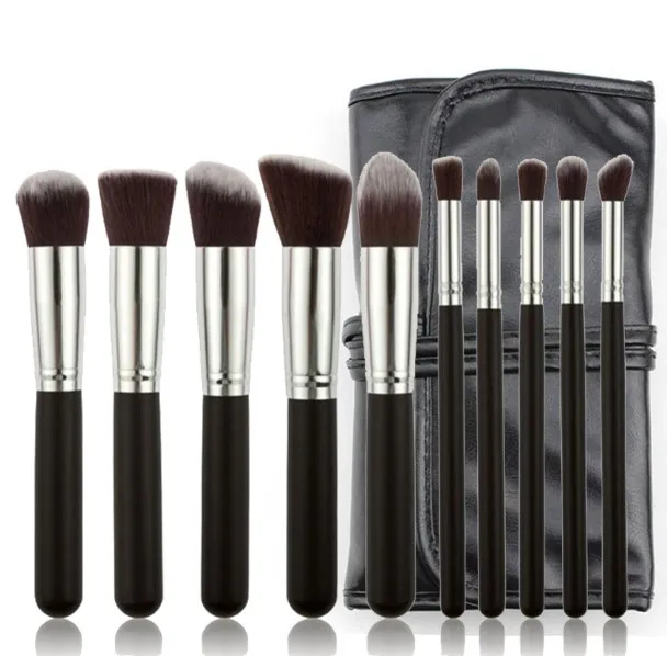 

Pro 10Pcs Makeup Kabuki Brush Set With PU bag
