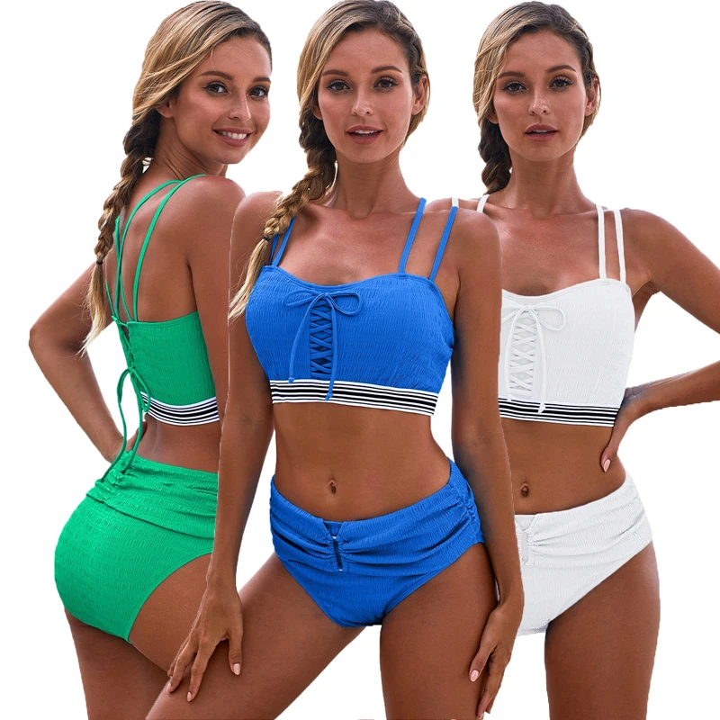 

Women Summer Beach Swimwear Solid Sport Sleeveless None Steel Padded Racerback Zip Neck High Waist Bikini