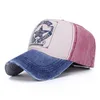 Washed cotton five star pattern print distressed baseball cap