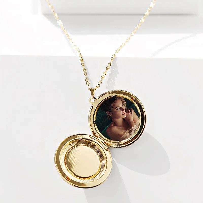 

Fashion Jewelry Circular Alloy Glass Crystal Lockets For Photos Pendant Necklace, Gold, silver