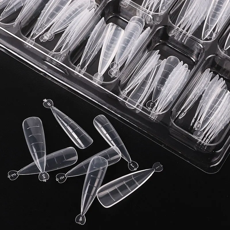 

100 PCS False Full Cover Nail Tips UV Gel Tool Dual Acrylic Nail Extension Forms With Scale
