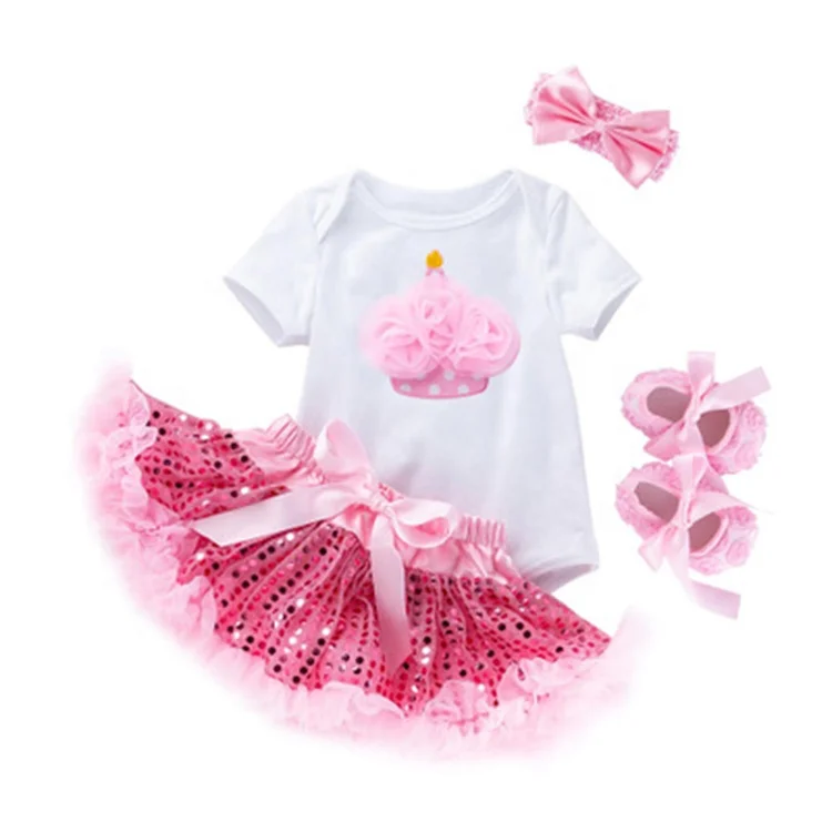 

Mosengkw Sequins Tutu Dress Printed Romper 4 Pieces Set Summer Birthday Party Dress Set For Girls