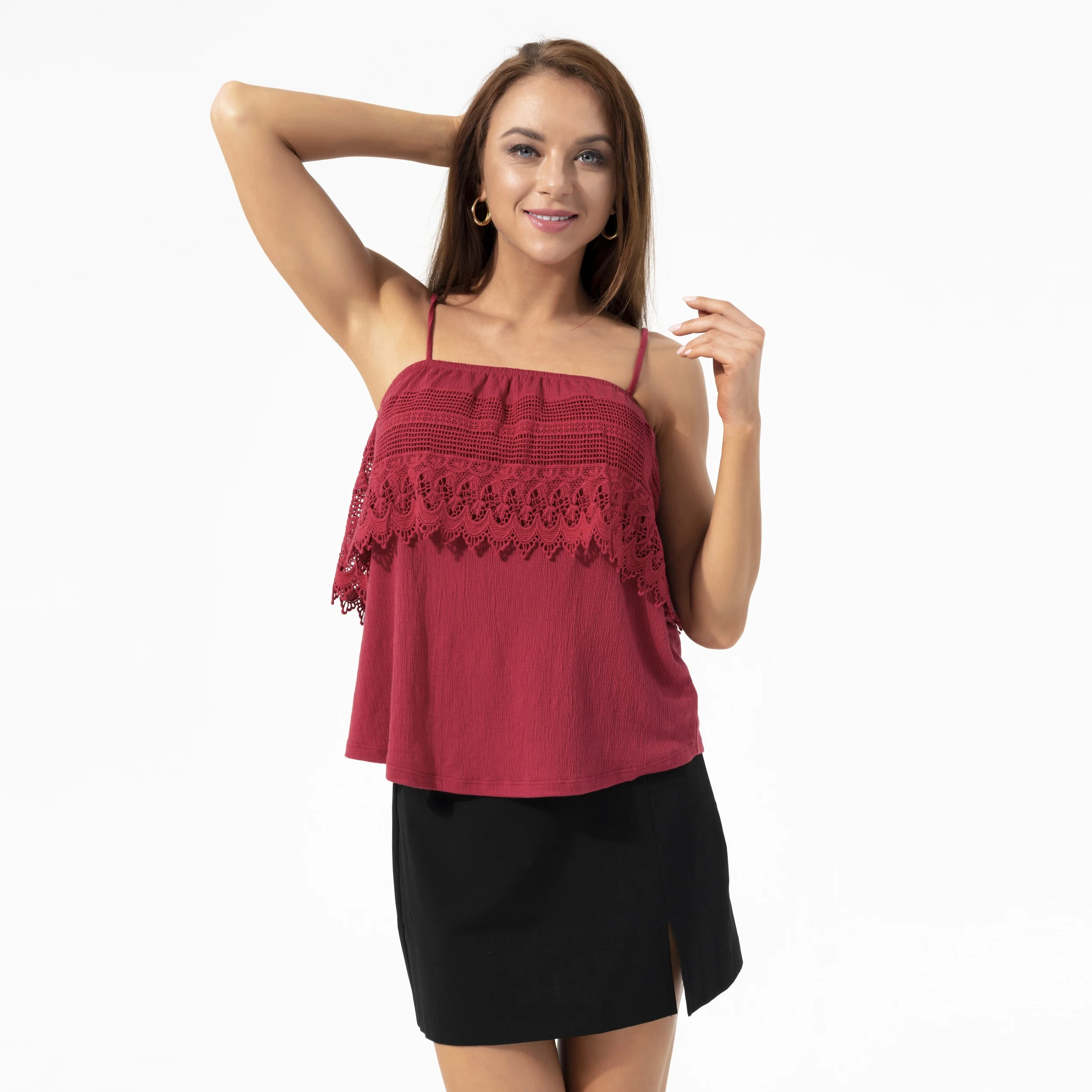 

Sexy Sleeveless Basic Summer Spaghetti Workout Loft Custom Top Solid Lace Women Cami Top