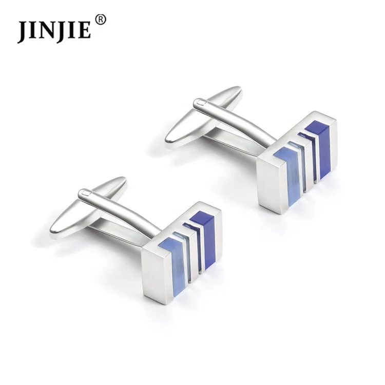 

New arrival stock square brass blue opal stone cufflinks gift for men