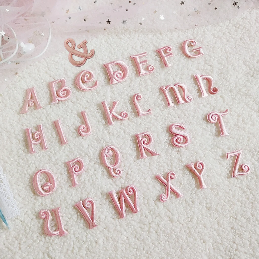 

Wholesale cheap pink 26 letter embroidered patch decoration with free matching