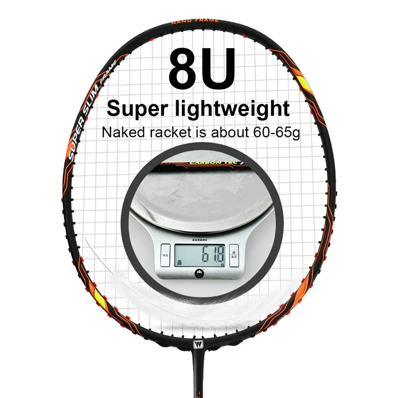 

Light top brand 8U(60-65G) Black/orange color badminton racket