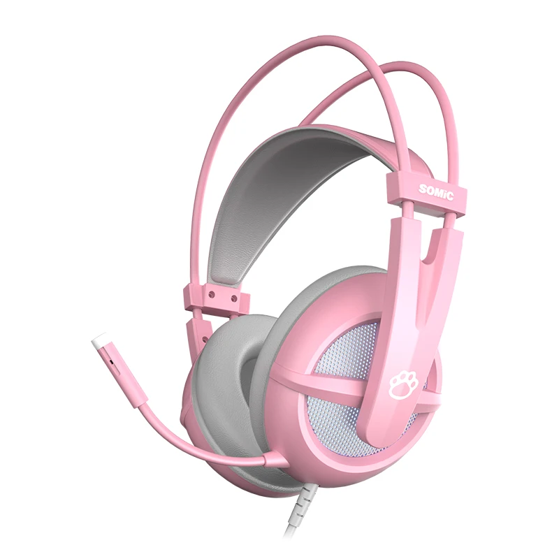 

Somic G238 pink gaming headset with noise cancelling mic stereo bass led light for pc gamer headphone ps4 xbox one