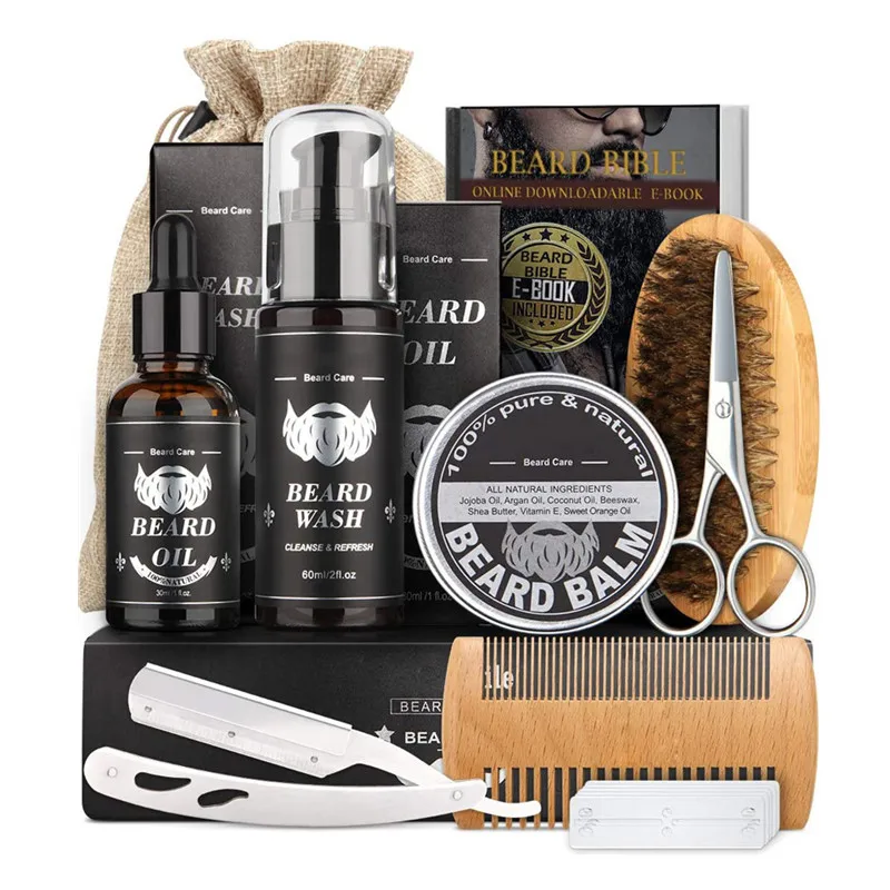 

mens grooming product organic beard oil brush gift kit beard care growth enhancer set