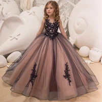 

In stock puffy fancy little girls lace party dresses kids long ball gown flower girls dresses