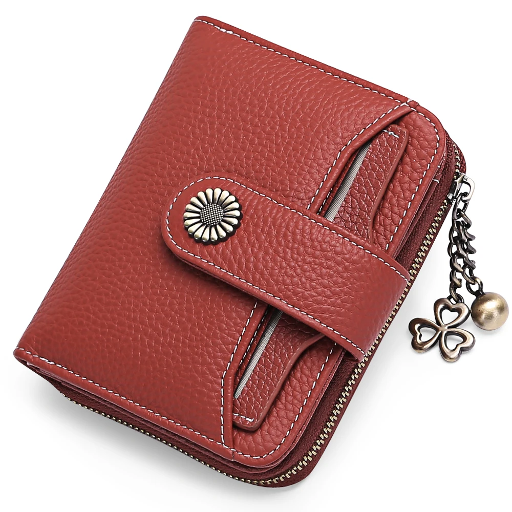 

Wholesale customized soft and durable genuine leather woman trend short wallet for lady, Wine red/black/blue/yellow or customized