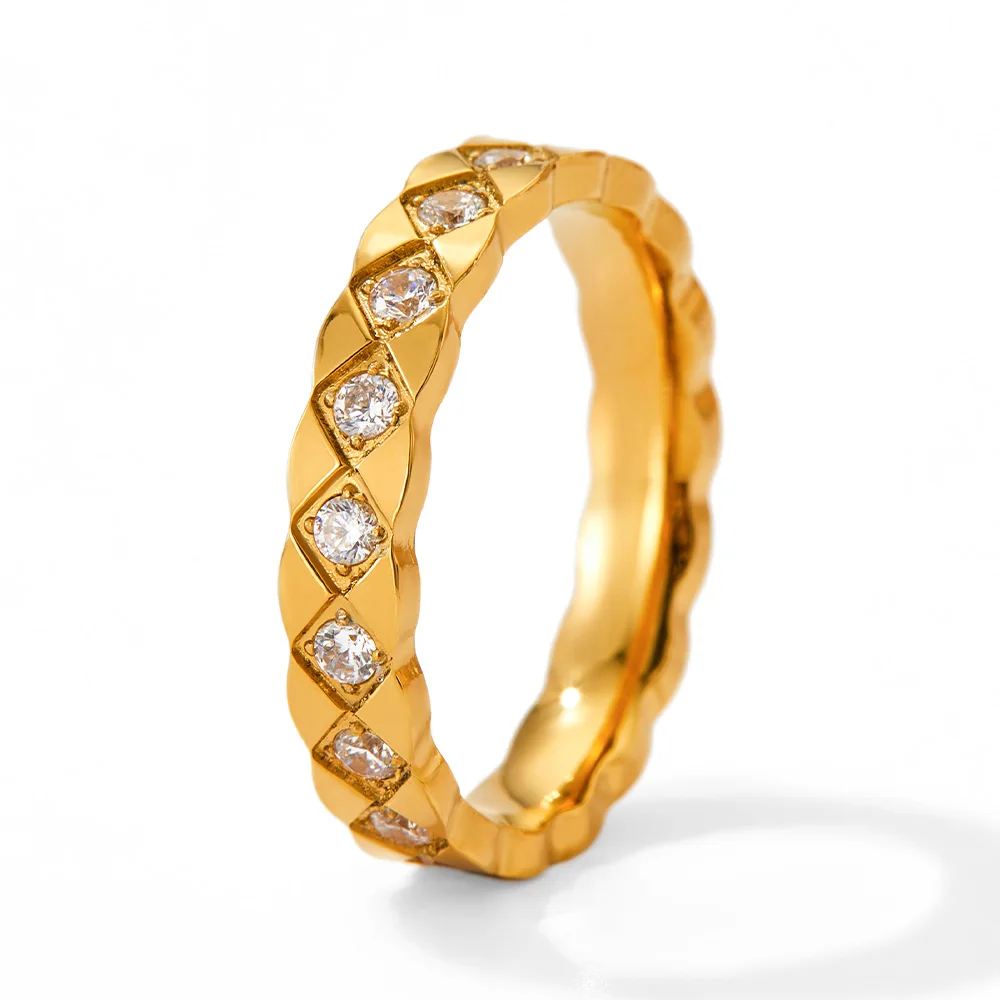 

Ins Chic Style Diamond Zircon Gold Finger Ring Stainless Steel Simple Zircon Ring