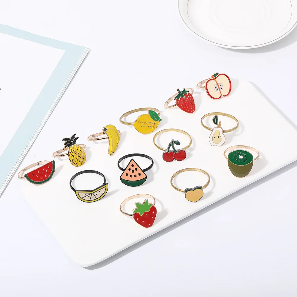 

Creative fashion cute colorful fruit series alloy drip oil fine cartoon napkin rings wholesale custom