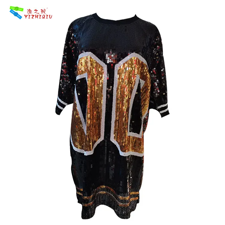 

YIZHIQIU 2XL gold and black sequin jersey dress with number 00, Black and silver