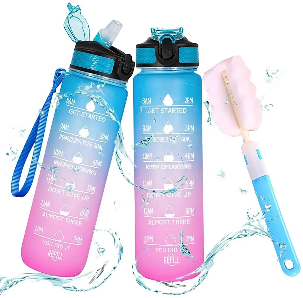 

1L /32 oz Leakproof Tritran BPA Free GradienPlastic Water Bottle with Motivational Time Marker Water Bottle With Custom Logo, Customized color acceptable