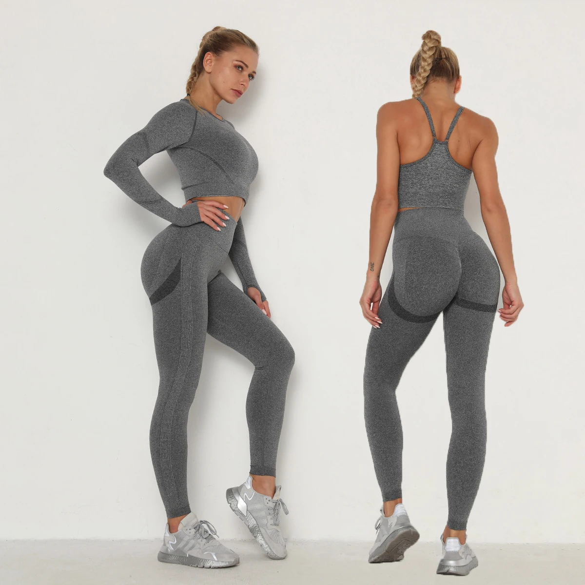 

3 Piece Women Set Girls Athletic Wear Yoga Exercise Set Seamless Female Sport Gym Suits Wear Workout Clothing Clothe Sport Suits, 8 colors