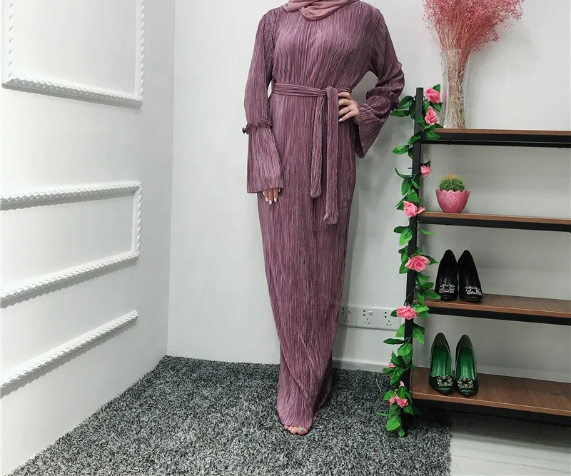 

Eid Al Adha Dubai Moroccan Turkish Crinkle Turkish Pleated Arabic Muslim Abaya Islamic Clothing Long Maxi Dresses For Women, Red.purple.white .khaki.coffee.black