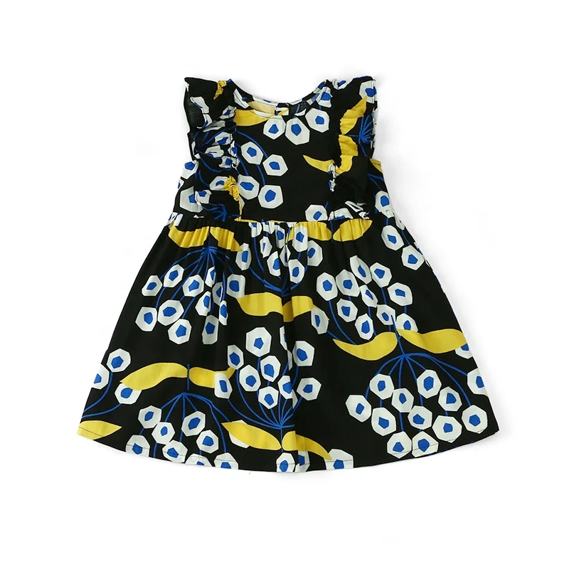 

Little Baby Girl Floral Summer Dress Sleeveless Vivid Printed Children's Black Cotton Casual Dress Wholesale, As picture shows