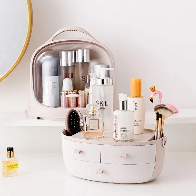 

Wholesale waterproof and dustproof Multifunctional Drawer Makeup Storage Box, Light grey, pink