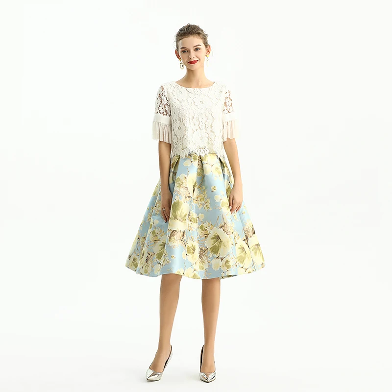 

S137-2 women's skirts Summer Fall High Quality Fashion Elegant floral woven knee short length Women Girl Skirts
