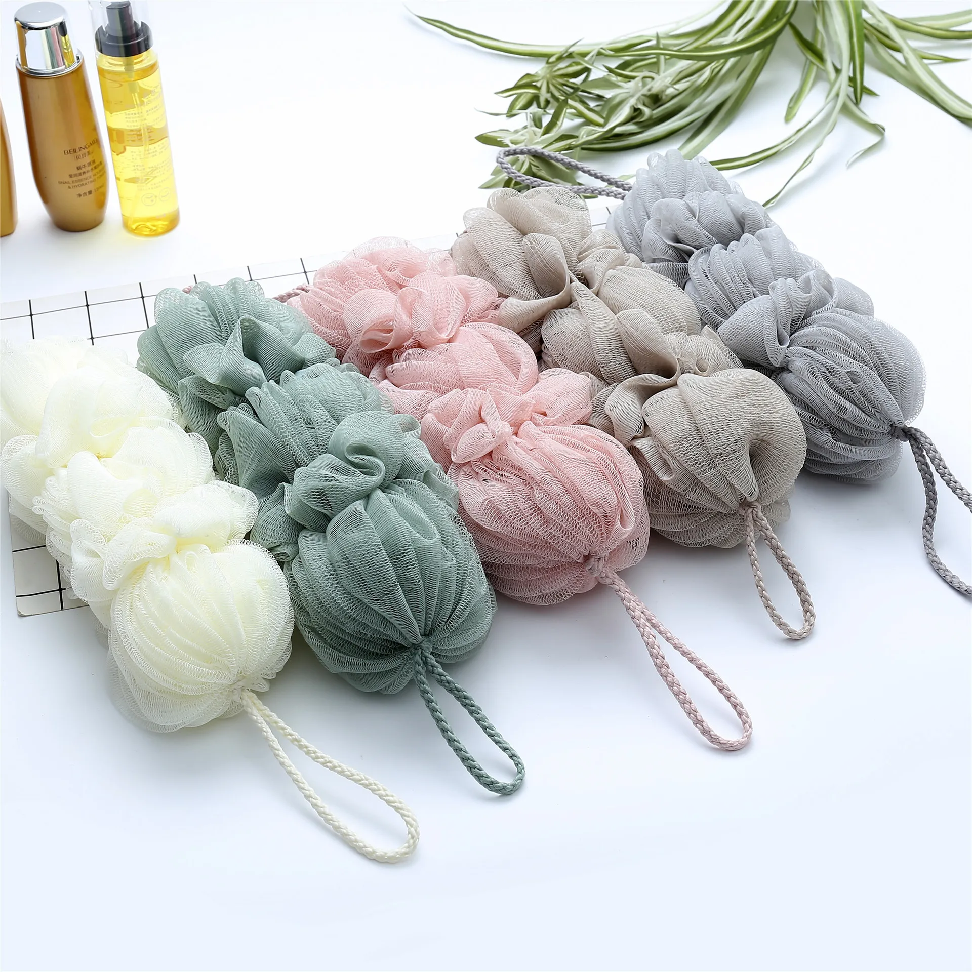 

Wholesale Customized Bicolor Soft Long Strip Mesh Bath Sponge