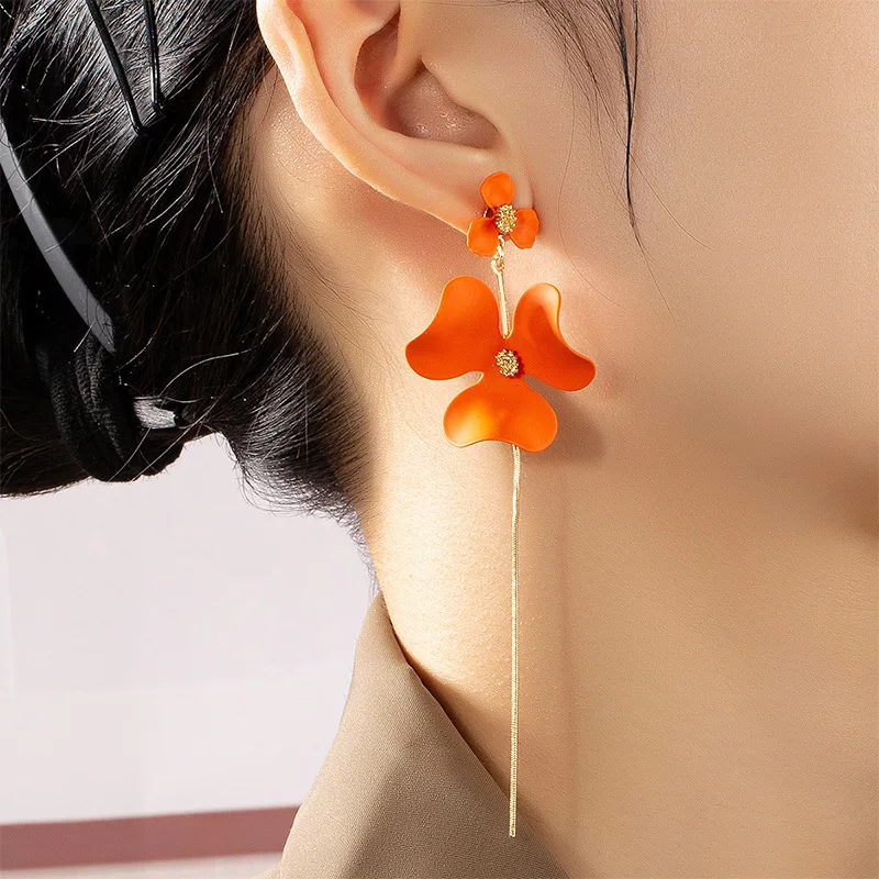 

Fashion Gold Plated Double Flower Tassel Earring For Women Jewelry