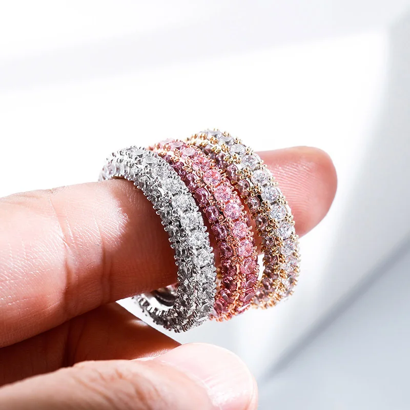 

Pink Eternity Diamonds Ring Iced Out Cz Zircon 18K Gold Plated Rings Hip Hop Jewelry For Men Women Gifts