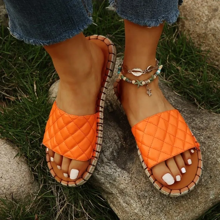 

2021 Summer Women's Flat Jelly Footwear Slides Casual Ladies Slippers PU Leather Outdoor Sandals New Fashion Wedge Shoes