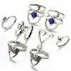 VRIUA 8 pcs/lot Moon Carved Blue Bijoux Finger Rings Men Toe Ring Set Wedding Ring for Women Piercing Jewelry