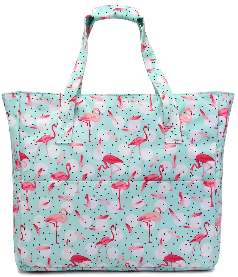 

Flamingo Customized Beach Tote Handbag with Zipper High Quality Beach Bag for Women, Fruit or customized