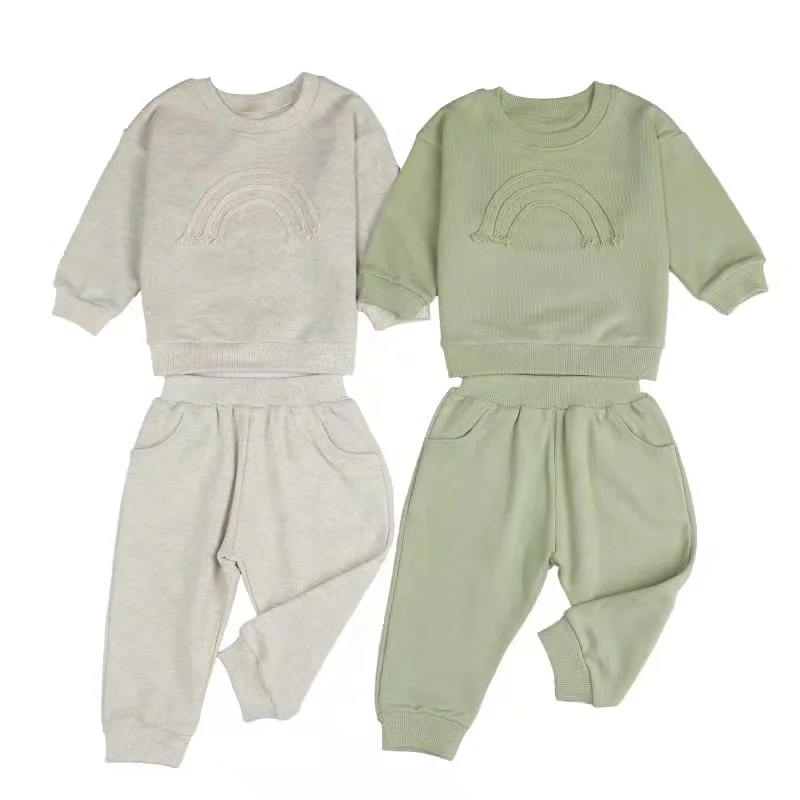 

Custom Fall Winter Toddler Children Unisex Cotton Kids Baby Boys Girl Clothing Two Piece Hoodie Sets Outfits