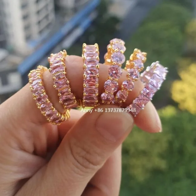 2019 great sale cubic zirconia gold pink eternity ring cz baguette diamond ring for women
