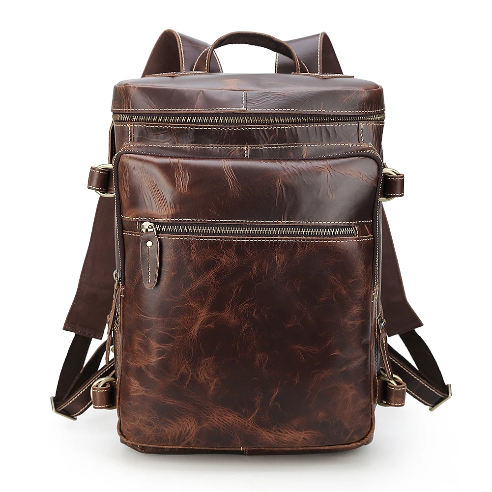 

OEM Custom Vintage Full Grain Cowhide Crazy Horse Leather Back Pack Bags Manufacturer Men Genuine Leather Backpack, Customized color