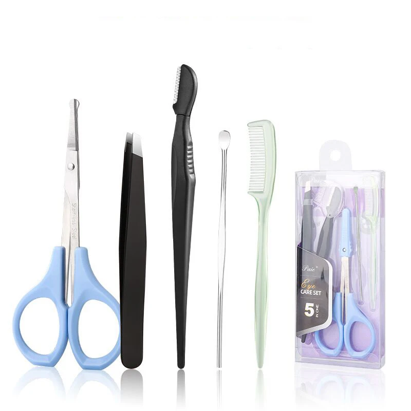 

Factory price stainless steel eyebrow scissors round nose hair scissors beauty trimming beard comb scissors makeup set