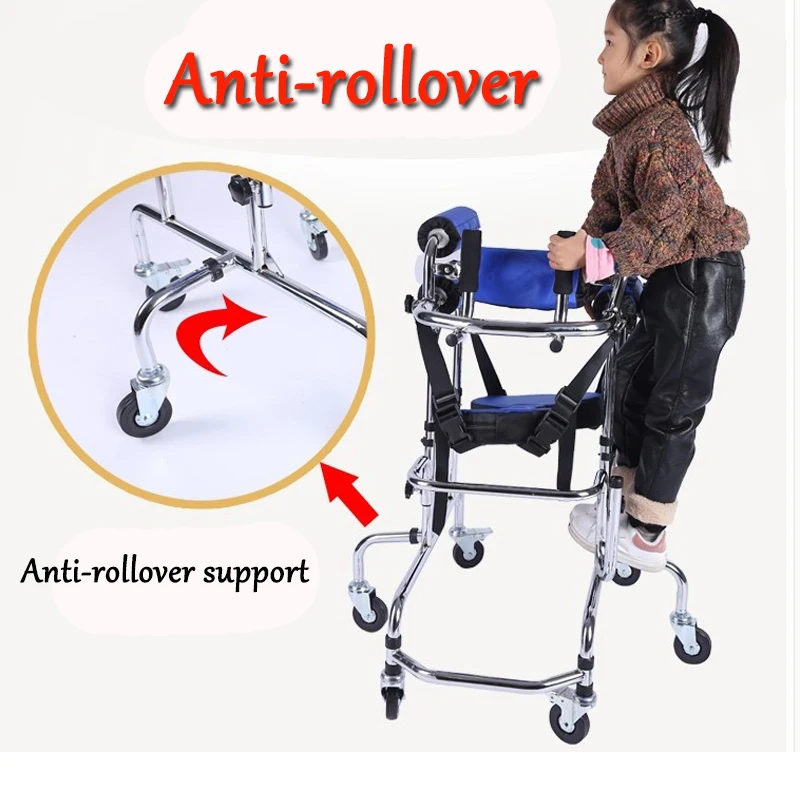 High quality anti rollover Disabled children walking aids hemiplegia lower limb training walker stainless steel standing frame