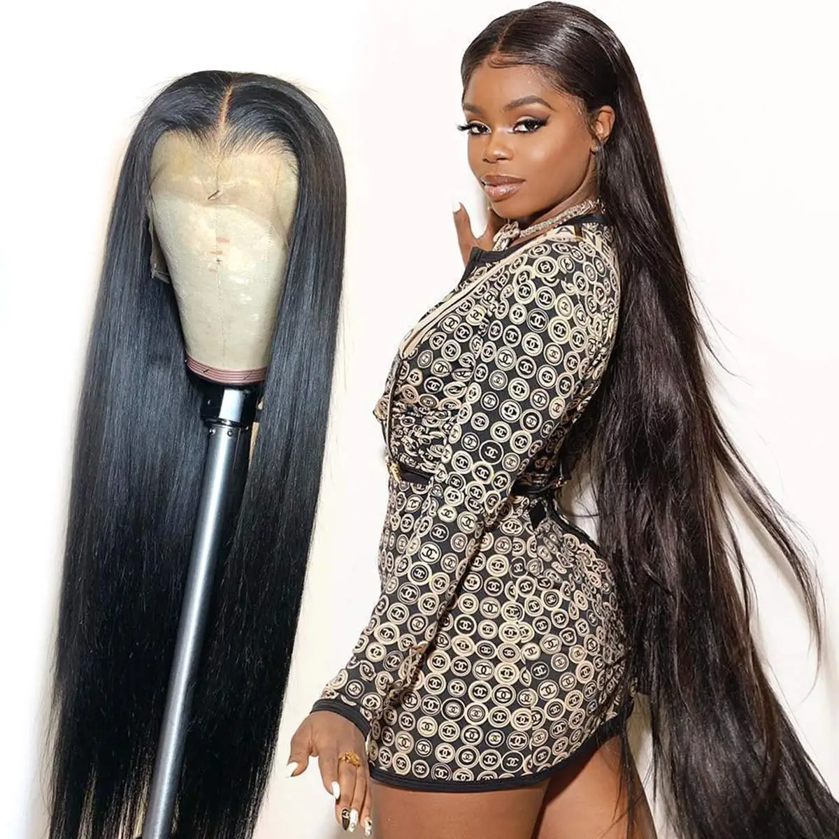 

Natural Black Lace Front Wig Virgin Hair 12-40 Inches For Women