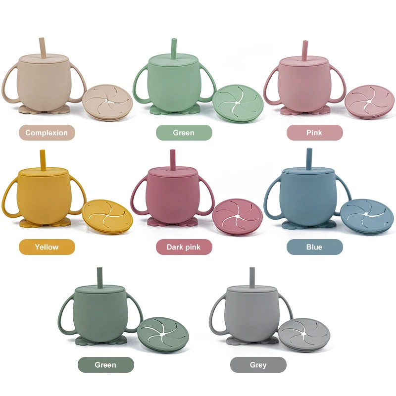 Wholesale Custom Bpa Free Silicon Baby Training Sippy Snack Silicone Feeding Cups With Lids And Straws