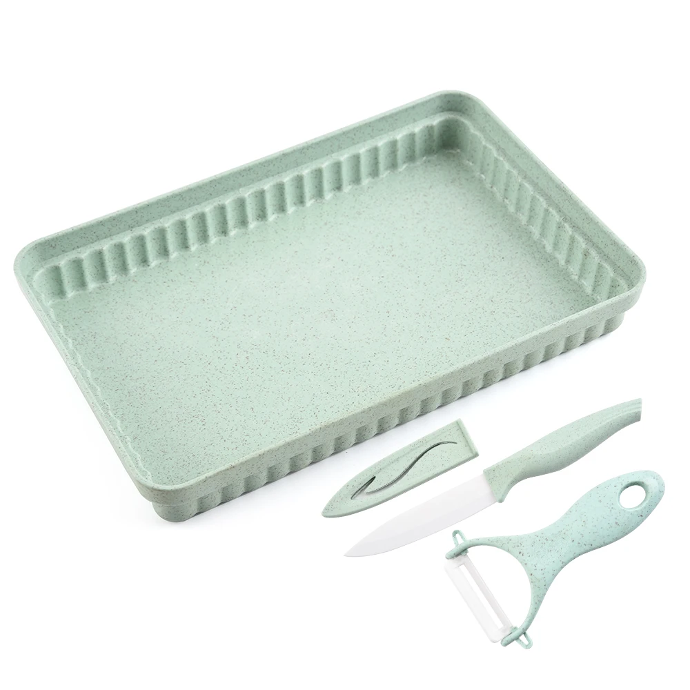 
Eco wheat straw 4piece plastic cutting board set with knife,peeler and tray 