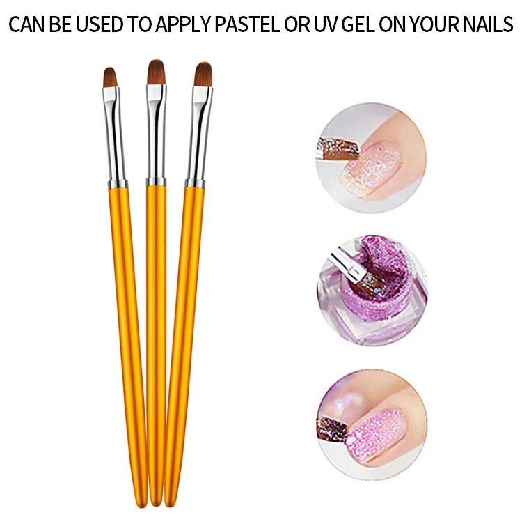 3pcs Metal Round Top Nail Art Uv Gel Extension Builder Painting Brushes