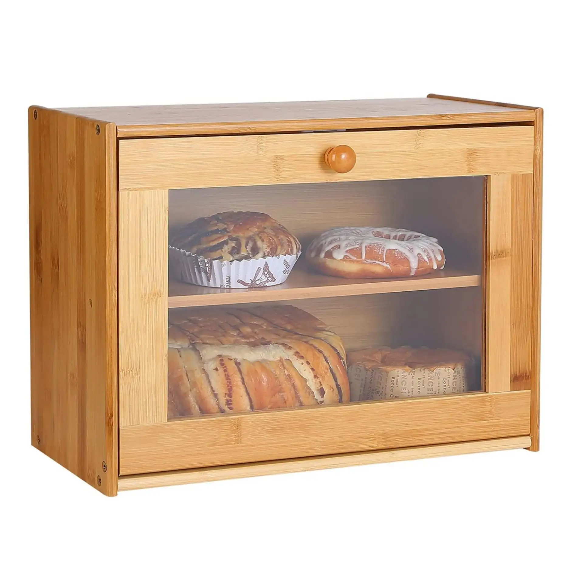 

Bamboo Bread Boxes with Clear Window Bread Storage BinBread Box For Kitchen CountertopFarmhouse Style Bread Holder