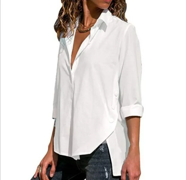 

Casual Slim Irregular Long Sleeved Chiffon Shirt Women Chiffon Blouse Solid Color Shirts